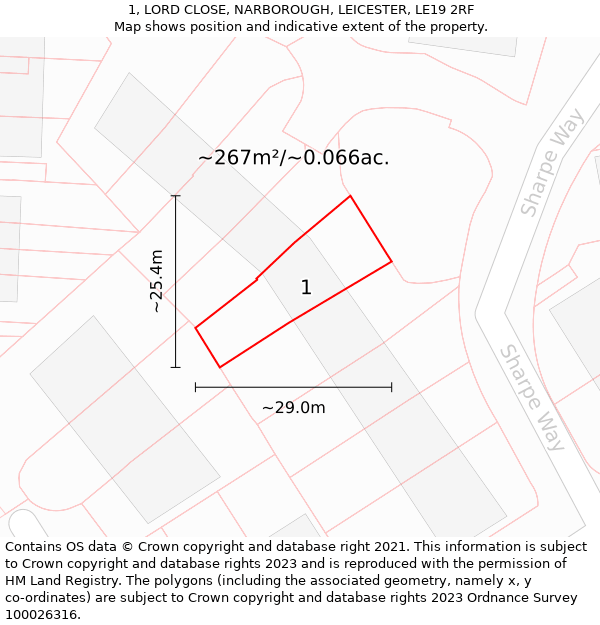 1, LORD CLOSE, NARBOROUGH, LEICESTER, LE19 2RF: Plot and title map