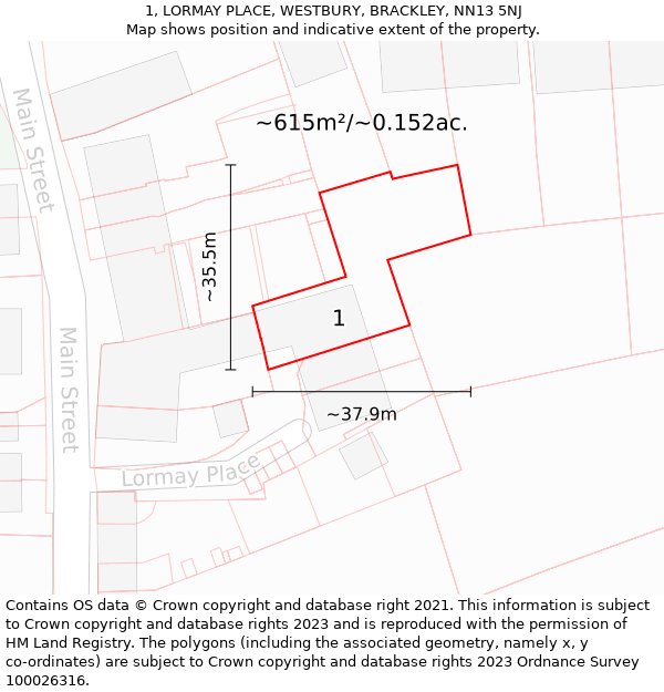 1, LORMAY PLACE, WESTBURY, BRACKLEY, NN13 5NJ: Plot and title map