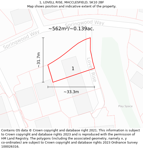 1, LOVELL RISE, MACCLESFIELD, SK10 2BF: Plot and title map