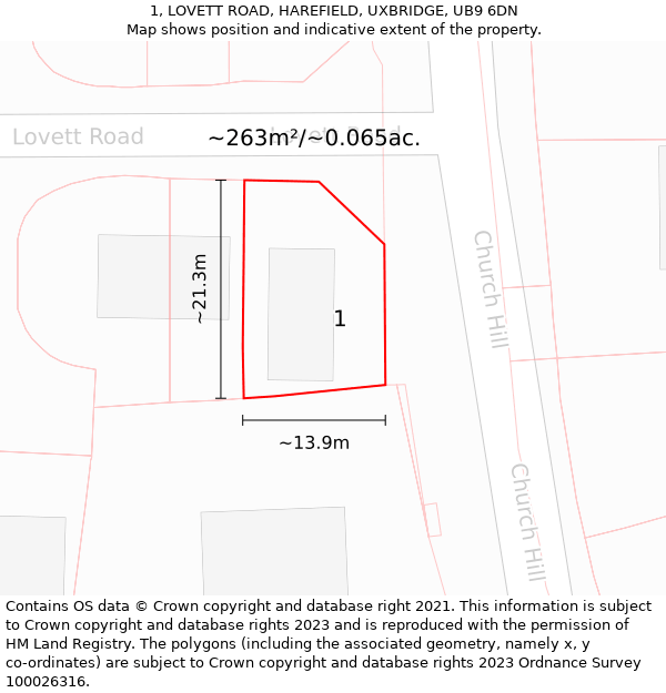 1, LOVETT ROAD, HAREFIELD, UXBRIDGE, UB9 6DN: Plot and title map