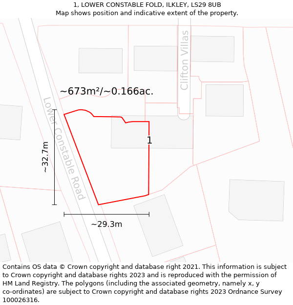 1, LOWER CONSTABLE FOLD, ILKLEY, LS29 8UB: Plot and title map