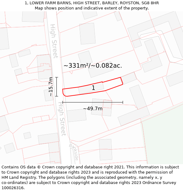 1, LOWER FARM BARNS, HIGH STREET, BARLEY, ROYSTON, SG8 8HR: Plot and title map