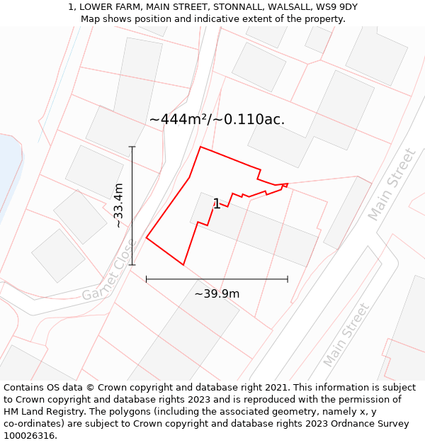 1, LOWER FARM, MAIN STREET, STONNALL, WALSALL, WS9 9DY: Plot and title map