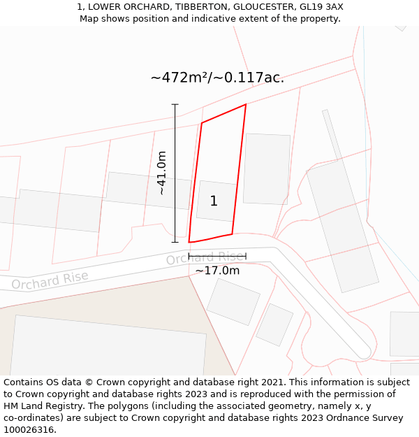 1, LOWER ORCHARD, TIBBERTON, GLOUCESTER, GL19 3AX: Plot and title map