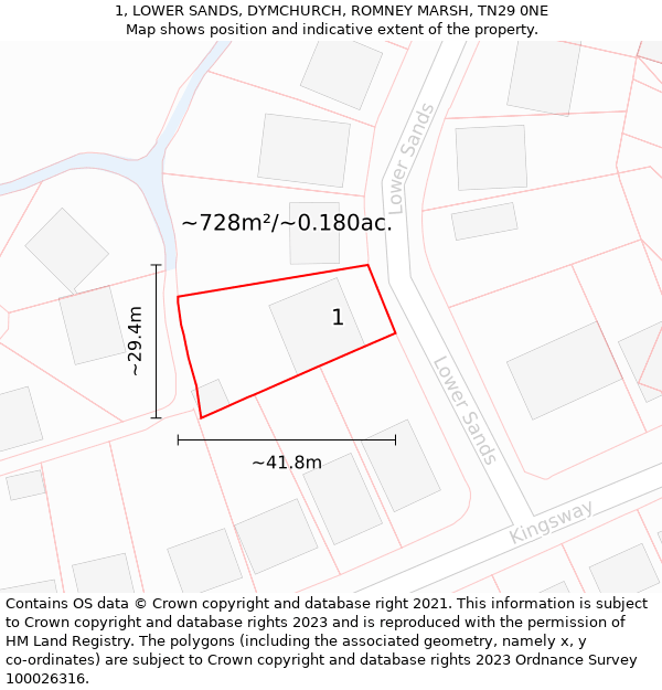 1, LOWER SANDS, DYMCHURCH, ROMNEY MARSH, TN29 0NE: Plot and title map