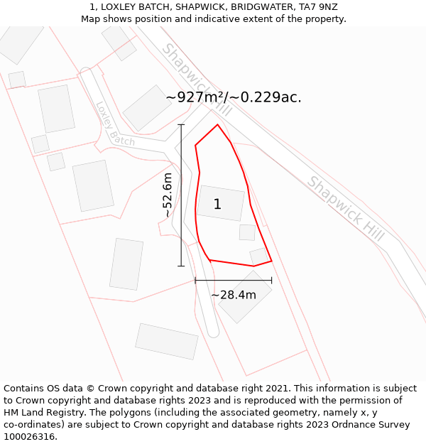 1, LOXLEY BATCH, SHAPWICK, BRIDGWATER, TA7 9NZ: Plot and title map