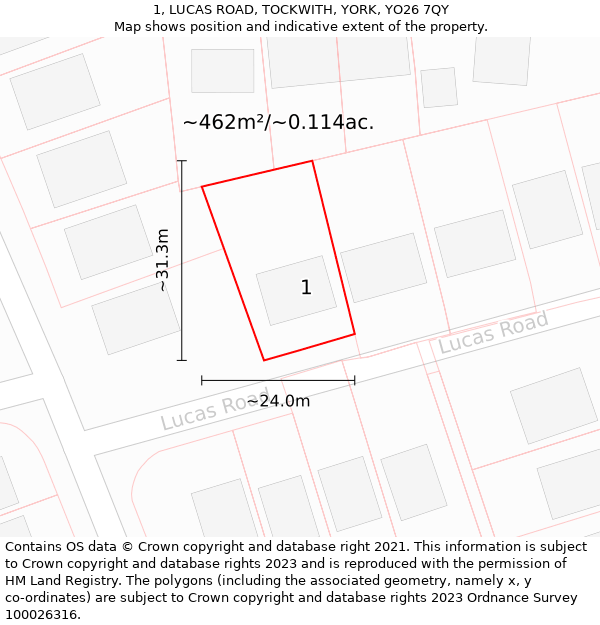 1, LUCAS ROAD, TOCKWITH, YORK, YO26 7QY: Plot and title map