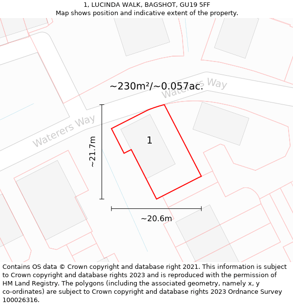 1, LUCINDA WALK, BAGSHOT, GU19 5FF: Plot and title map