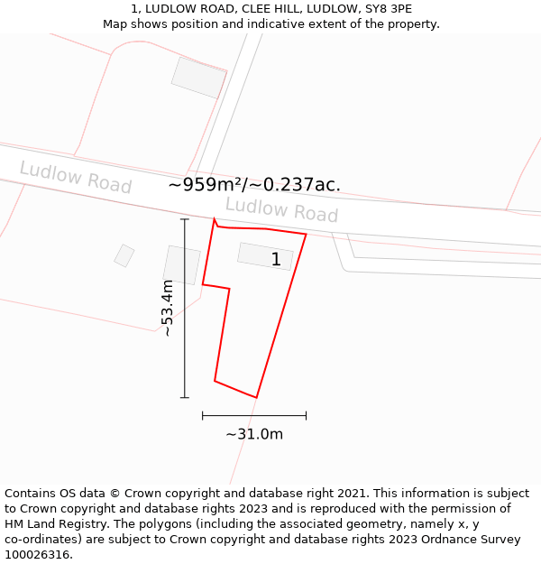 1, LUDLOW ROAD, CLEE HILL, LUDLOW, SY8 3PE: Plot and title map