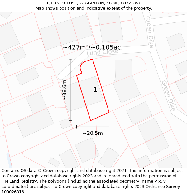 1, LUND CLOSE, WIGGINTON, YORK, YO32 2WU: Plot and title map