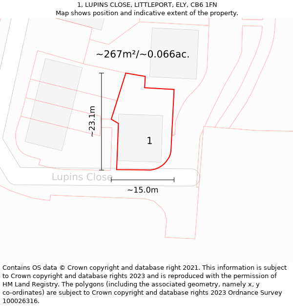 1, LUPINS CLOSE, LITTLEPORT, ELY, CB6 1FN: Plot and title map