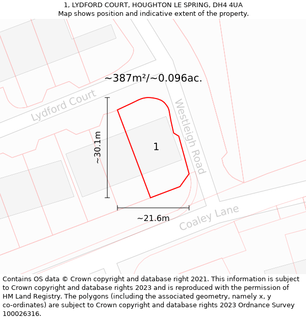 1, LYDFORD COURT, HOUGHTON LE SPRING, DH4 4UA: Plot and title map