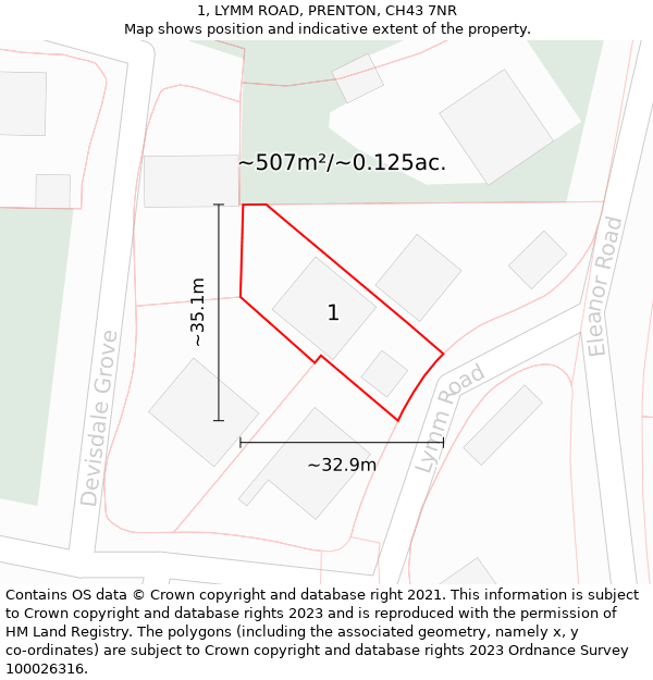 1, LYMM ROAD, PRENTON, CH43 7NR: Plot and title map