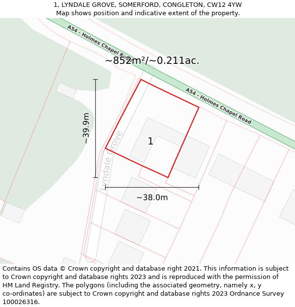 1, LYNDALE GROVE, SOMERFORD, CONGLETON, CW12 4YW: Plot and title map