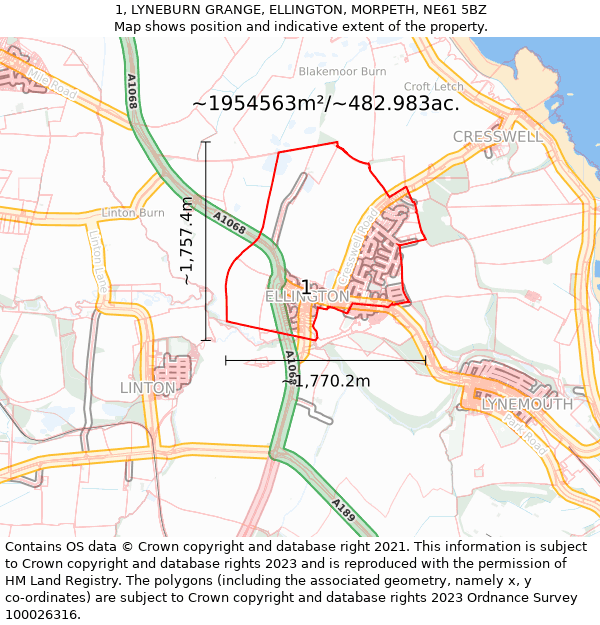 1, LYNEBURN GRANGE, ELLINGTON, MORPETH, NE61 5BZ: Plot and title map