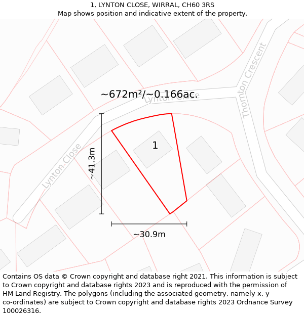 1, LYNTON CLOSE, WIRRAL, CH60 3RS: Plot and title map