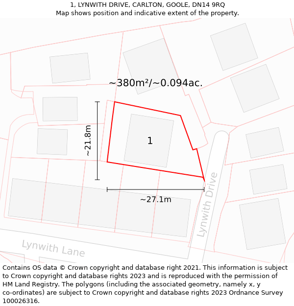 1, LYNWITH DRIVE, CARLTON, GOOLE, DN14 9RQ: Plot and title map