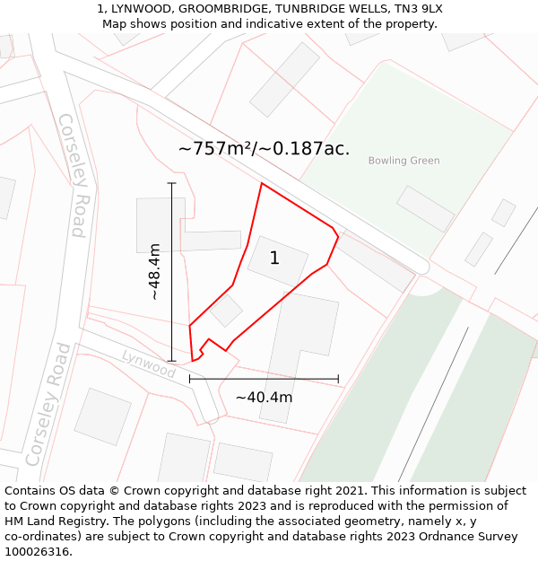 1, LYNWOOD, GROOMBRIDGE, TUNBRIDGE WELLS, TN3 9LX: Plot and title map