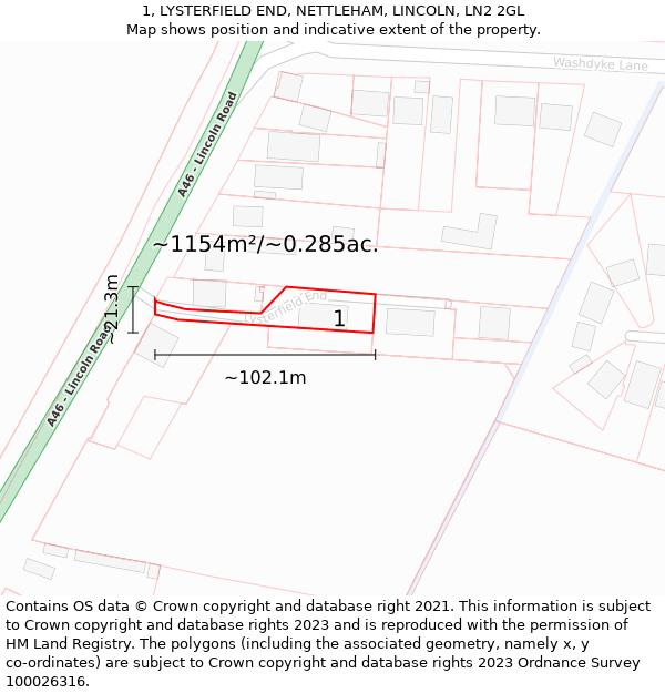 1, LYSTERFIELD END, NETTLEHAM, LINCOLN, LN2 2GL: Plot and title map