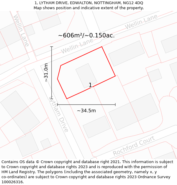 1, LYTHAM DRIVE, EDWALTON, NOTTINGHAM, NG12 4DQ: Plot and title map