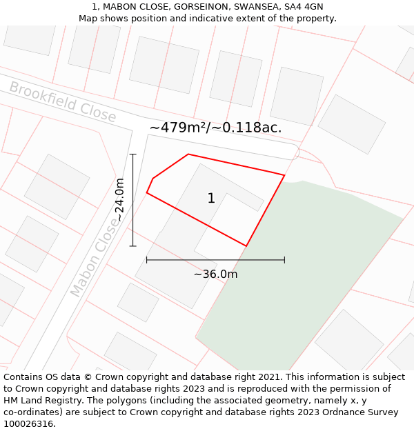 1, MABON CLOSE, GORSEINON, SWANSEA, SA4 4GN: Plot and title map