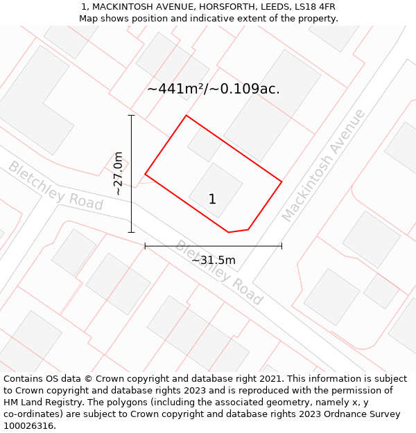 1, MACKINTOSH AVENUE, HORSFORTH, LEEDS, LS18 4FR: Plot and title map