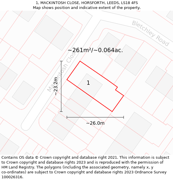 1, MACKINTOSH CLOSE, HORSFORTH, LEEDS, LS18 4FS: Plot and title map