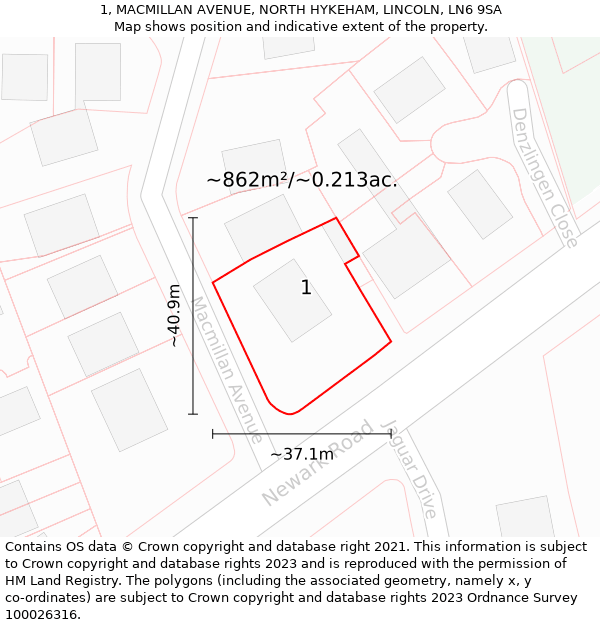 1, MACMILLAN AVENUE, NORTH HYKEHAM, LINCOLN, LN6 9SA: Plot and title map