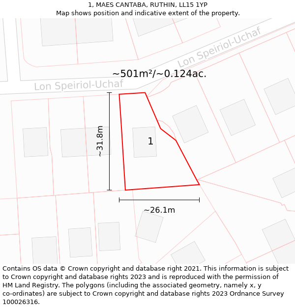 1, MAES CANTABA, RUTHIN, LL15 1YP: Plot and title map