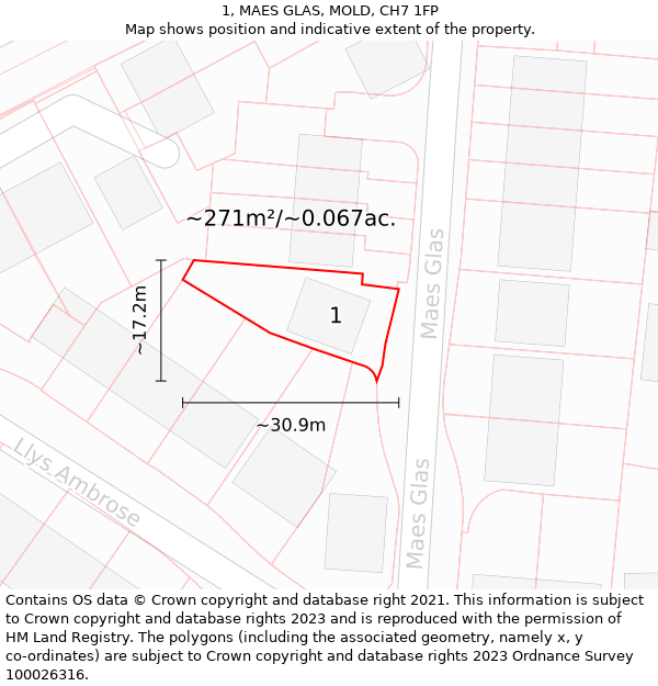 1, MAES GLAS, MOLD, CH7 1FP: Plot and title map