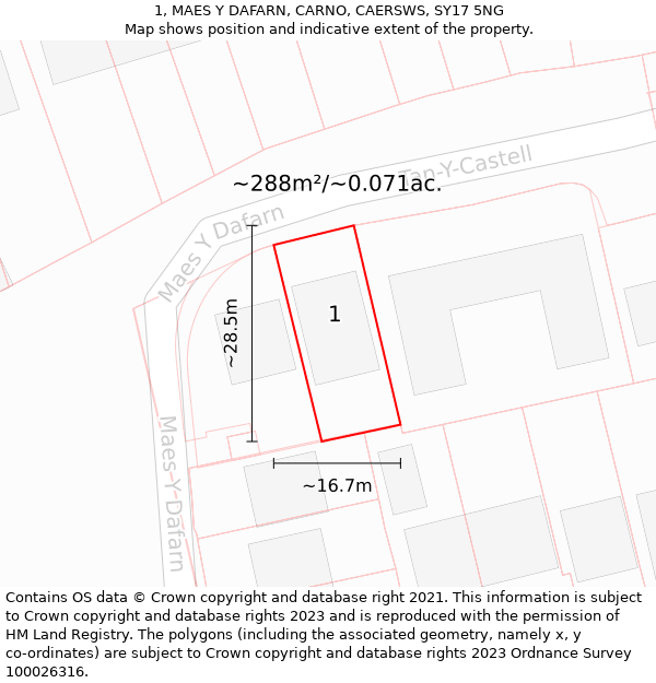 1, MAES Y DAFARN, CARNO, CAERSWS, SY17 5NG: Plot and title map