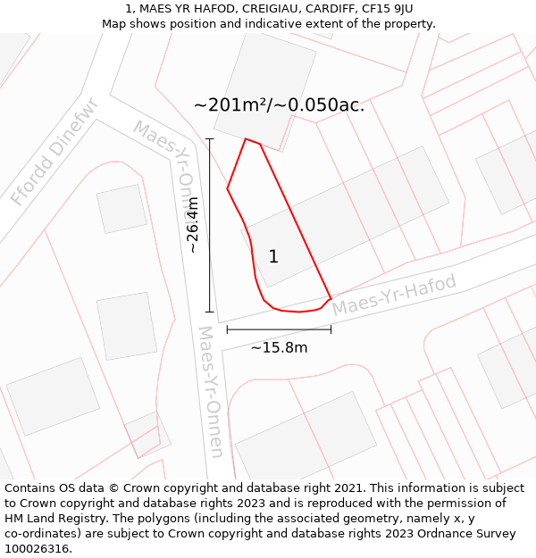 1, MAES YR HAFOD, CREIGIAU, CARDIFF, CF15 9JU: Plot and title map