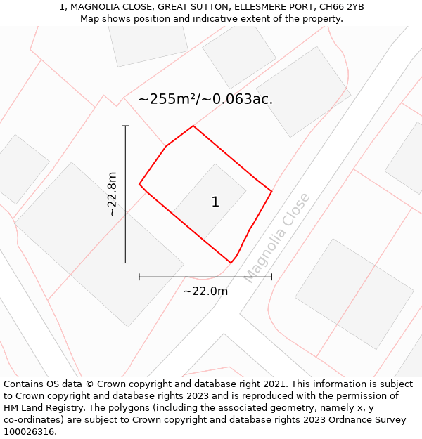 1, MAGNOLIA CLOSE, GREAT SUTTON, ELLESMERE PORT, CH66 2YB: Plot and title map