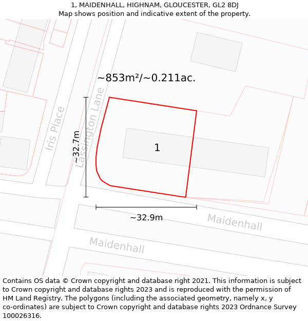 1, MAIDENHALL, HIGHNAM, GLOUCESTER, GL2 8DJ: Plot and title map