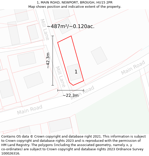 1, MAIN ROAD, NEWPORT, BROUGH, HU15 2PR: Plot and title map