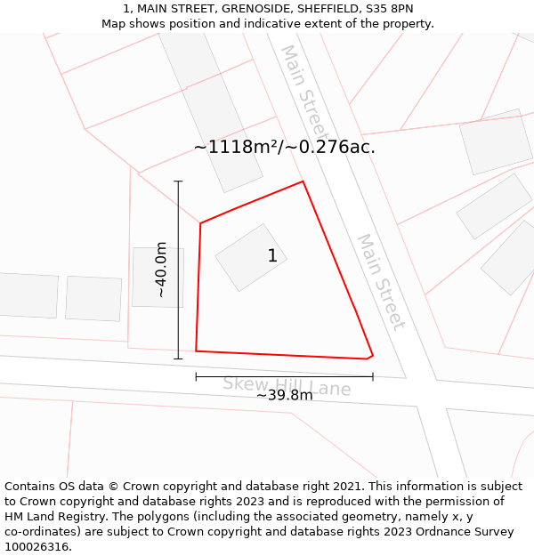 1, MAIN STREET, GRENOSIDE, SHEFFIELD, S35 8PN: Plot and title map