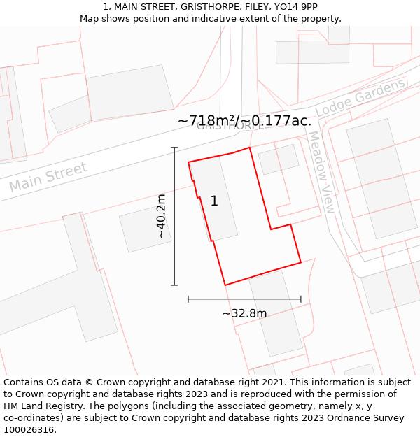 1, MAIN STREET, GRISTHORPE, FILEY, YO14 9PP: Plot and title map