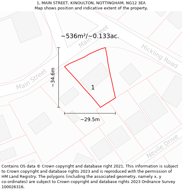 1, MAIN STREET, KINOULTON, NOTTINGHAM, NG12 3EA: Plot and title map