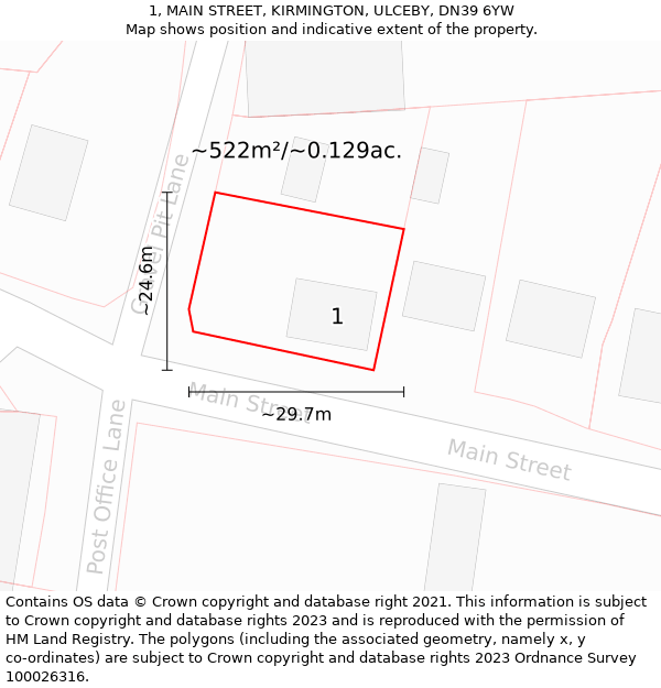 1, MAIN STREET, KIRMINGTON, ULCEBY, DN39 6YW: Plot and title map