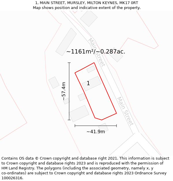 1, MAIN STREET, MURSLEY, MILTON KEYNES, MK17 0RT: Plot and title map