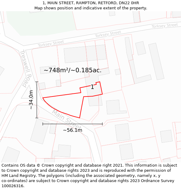 1, MAIN STREET, RAMPTON, RETFORD, DN22 0HR: Plot and title map