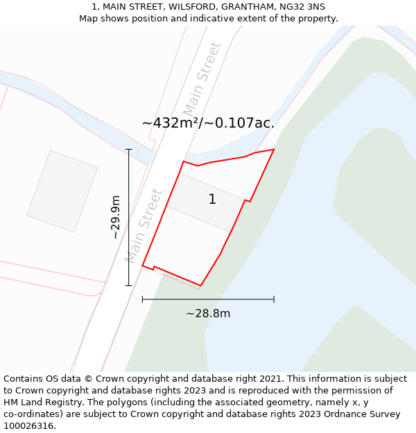 1, MAIN STREET, WILSFORD, GRANTHAM, NG32 3NS: Plot and title map