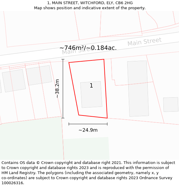 1, MAIN STREET, WITCHFORD, ELY, CB6 2HG: Plot and title map