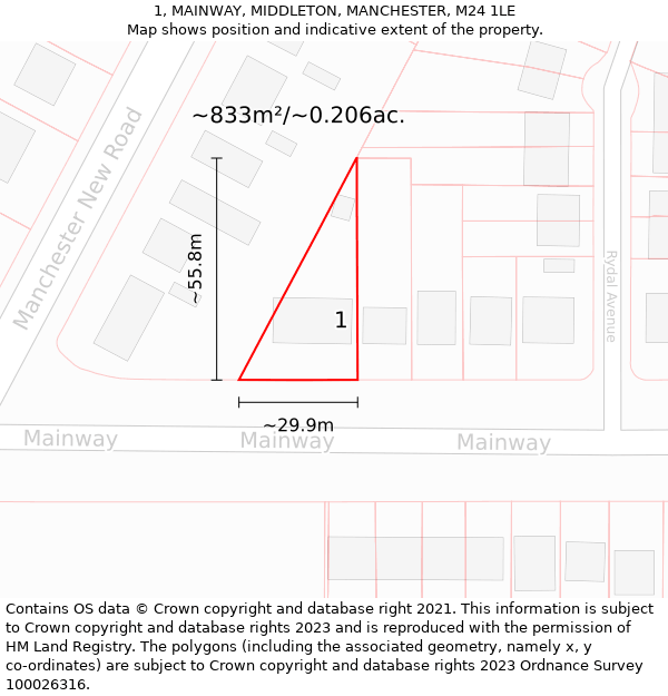 1, MAINWAY, MIDDLETON, MANCHESTER, M24 1LE: Plot and title map