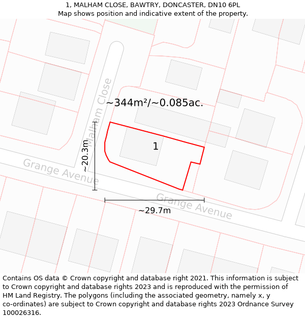 1, MALHAM CLOSE, BAWTRY, DONCASTER, DN10 6PL: Plot and title map