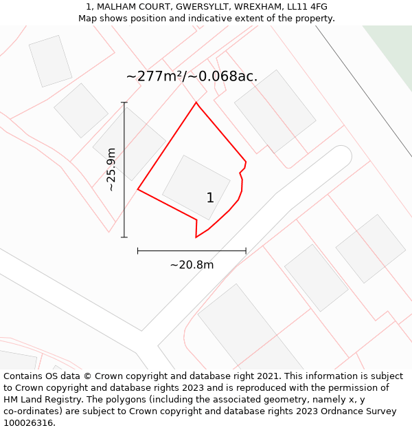 1, MALHAM COURT, GWERSYLLT, WREXHAM, LL11 4FG: Plot and title map