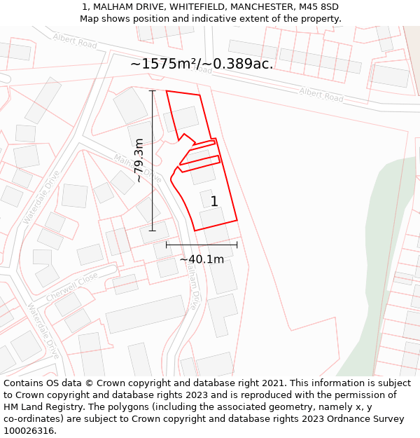 1, MALHAM DRIVE, WHITEFIELD, MANCHESTER, M45 8SD: Plot and title map