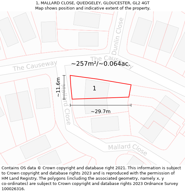 1, MALLARD CLOSE, QUEDGELEY, GLOUCESTER, GL2 4GT: Plot and title map