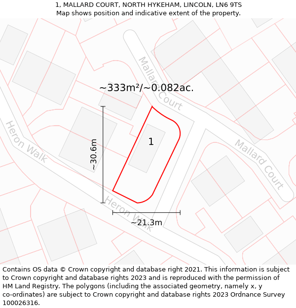 1, MALLARD COURT, NORTH HYKEHAM, LINCOLN, LN6 9TS: Plot and title map