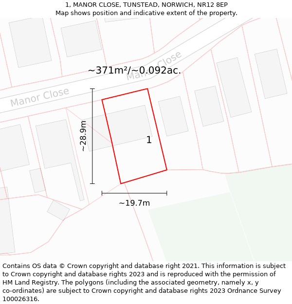 1, MANOR CLOSE, TUNSTEAD, NORWICH, NR12 8EP: Plot and title map